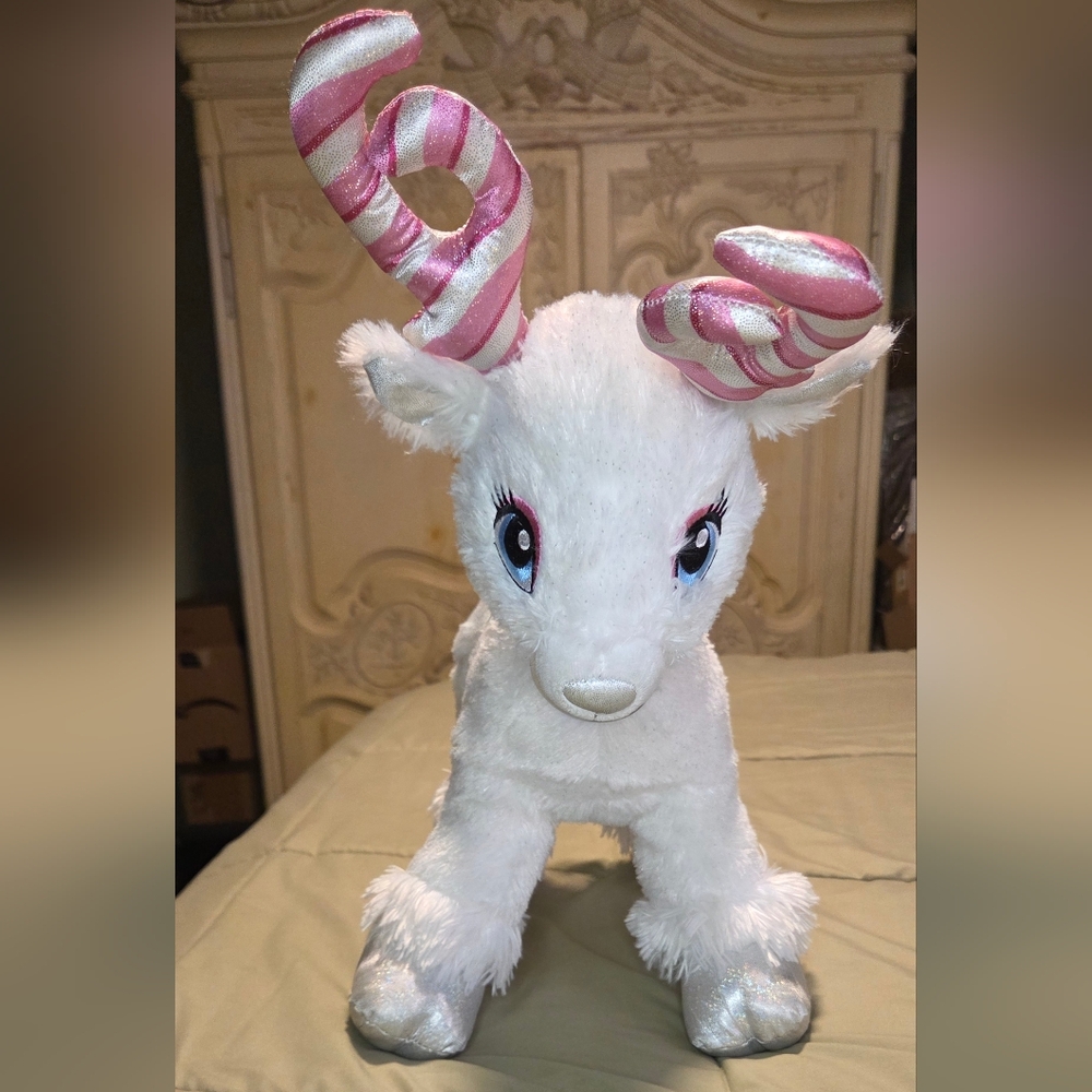 Build A Bear White Reindeer Plush Pink Candy Cane Antlers Christmas Deer